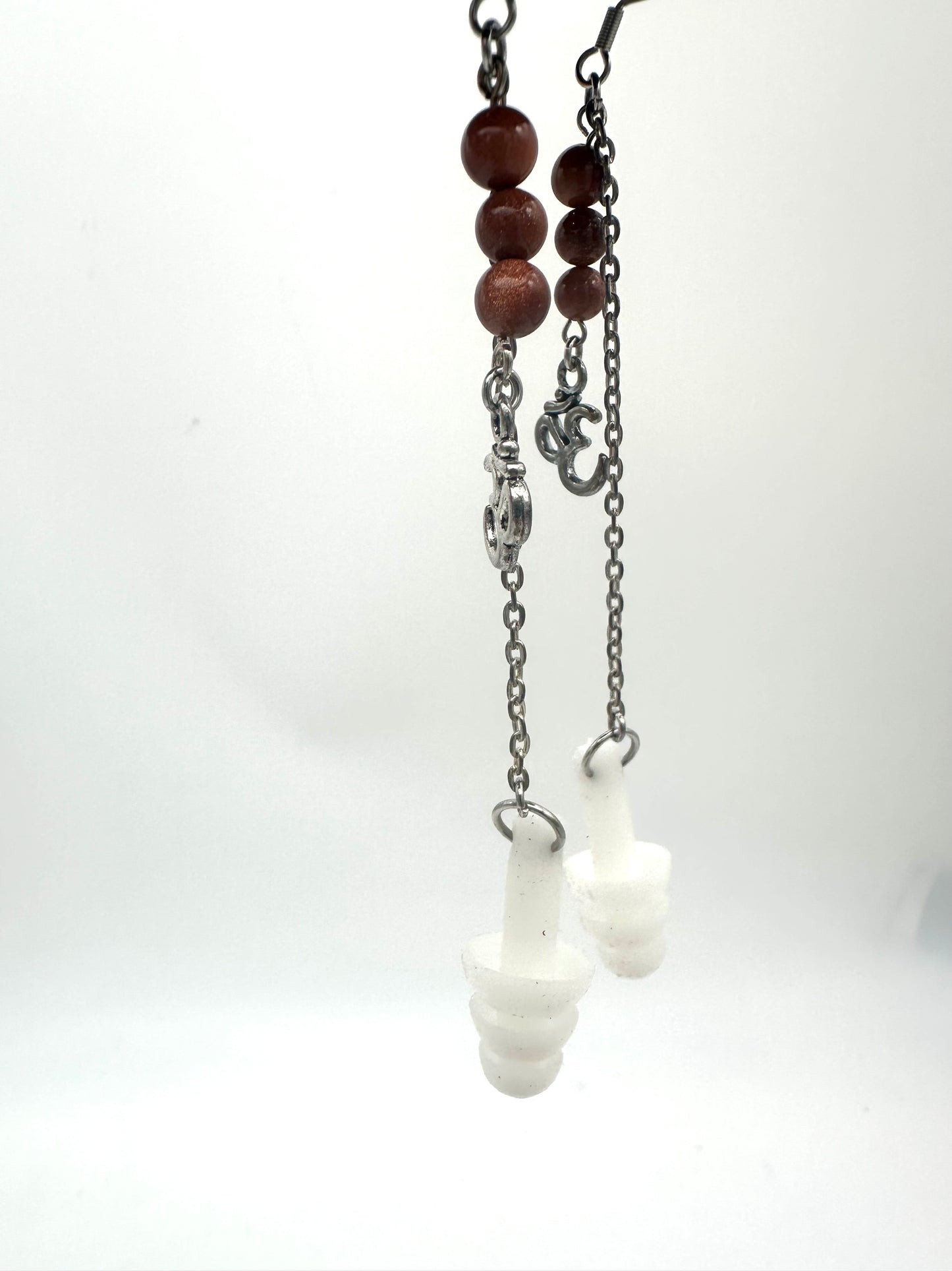 Peace & Protection – Earplug Earrings with Sunstone & Ohm Charm