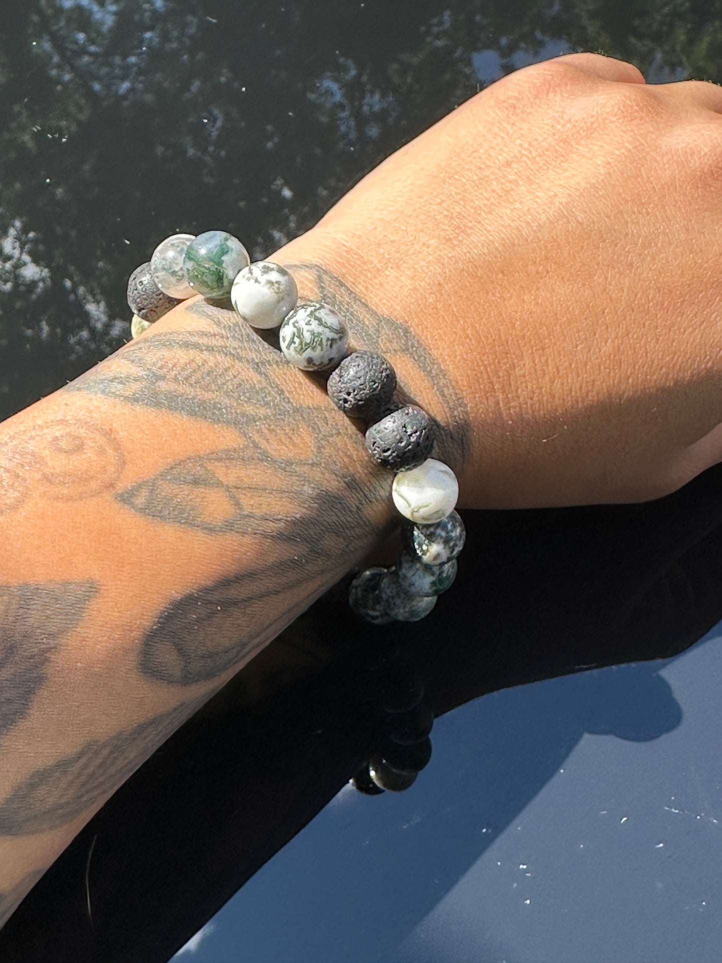 Matte Moss Agate Gemstone Bracelet