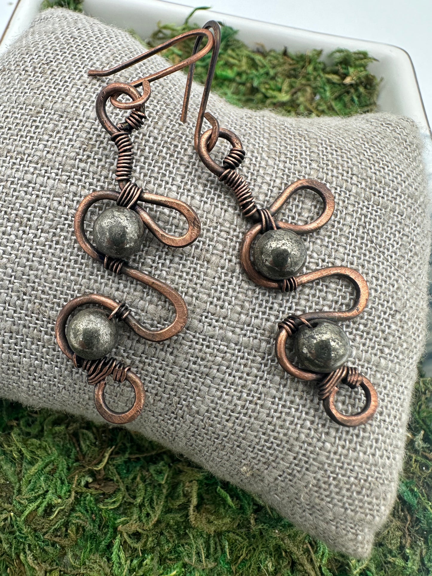 Hammered Copper & Pyrite Earrings