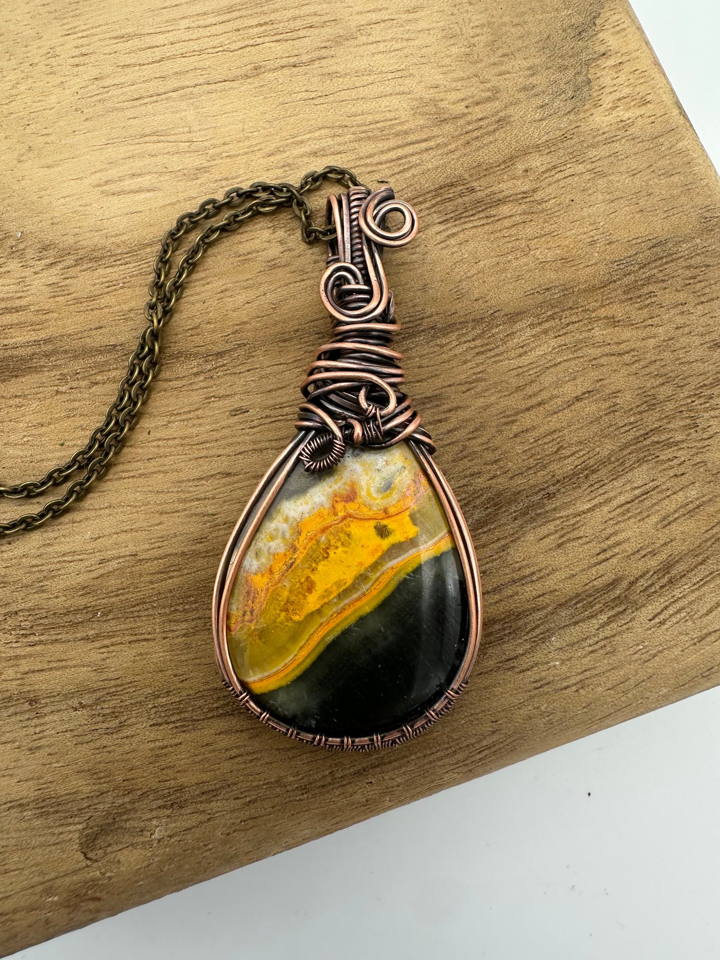 Copper Wire Wrapped Bumblebee Jasper Pendant | Handmade Jewelry