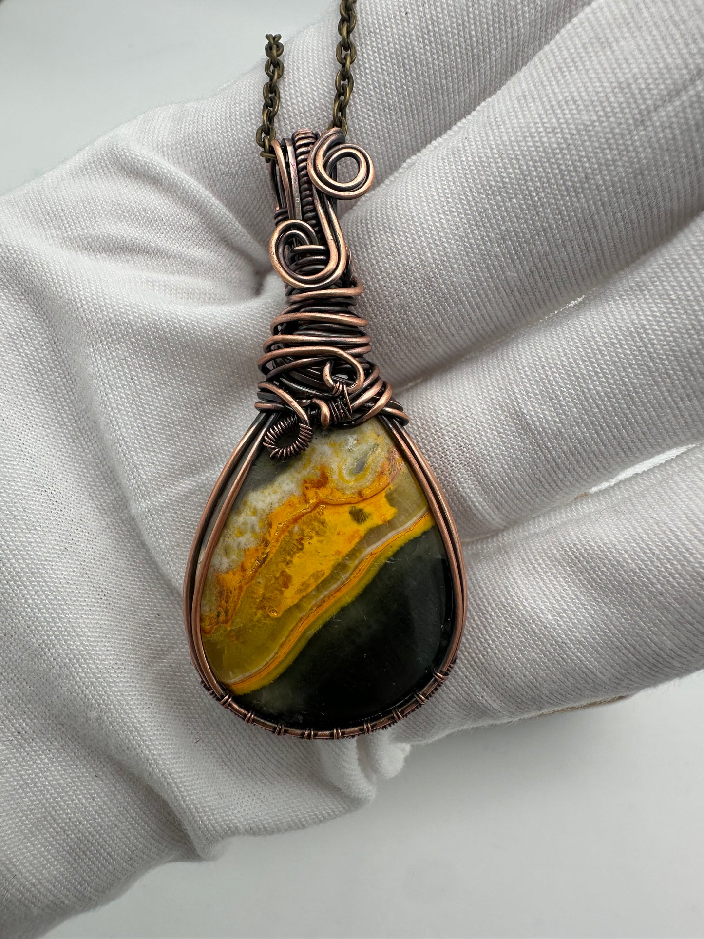 Copper Wire Wrapped Bumblebee Jasper Pendant | Handmade Jewelry
