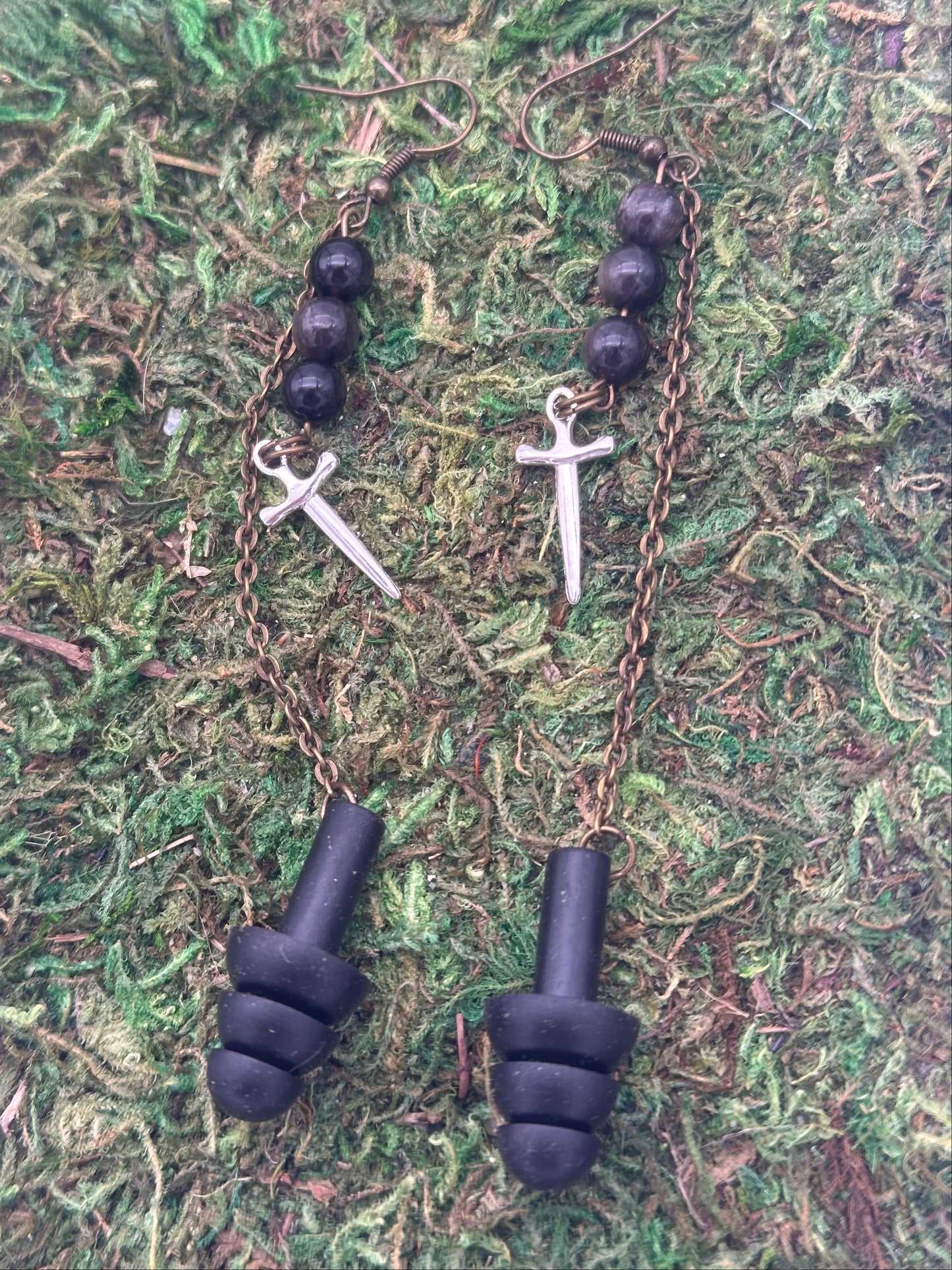 Black Earplug Earrings with Onyx | Concert Jewelry