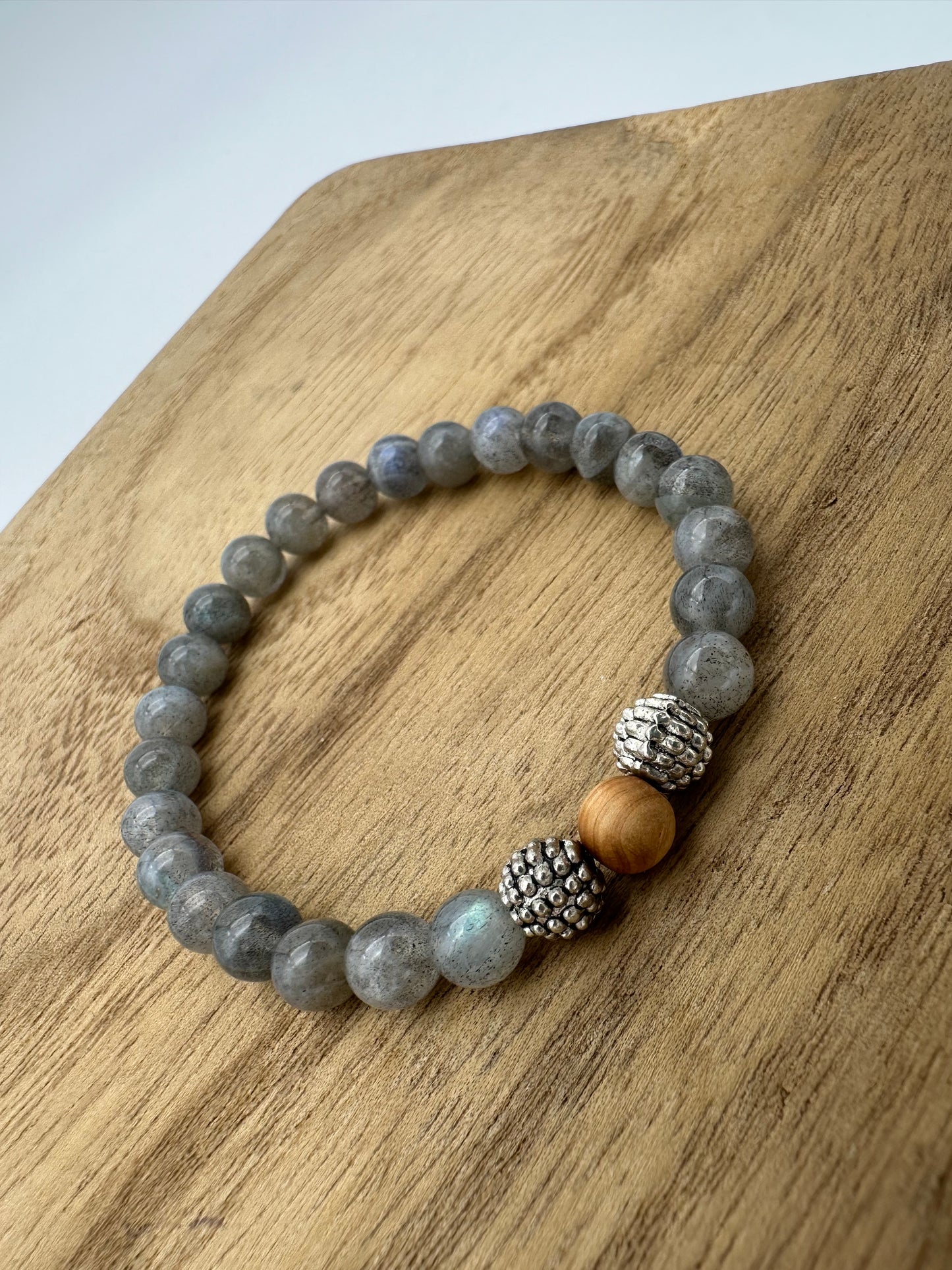 Labradorite and Thuja Wood Aromatherapy Bracelet