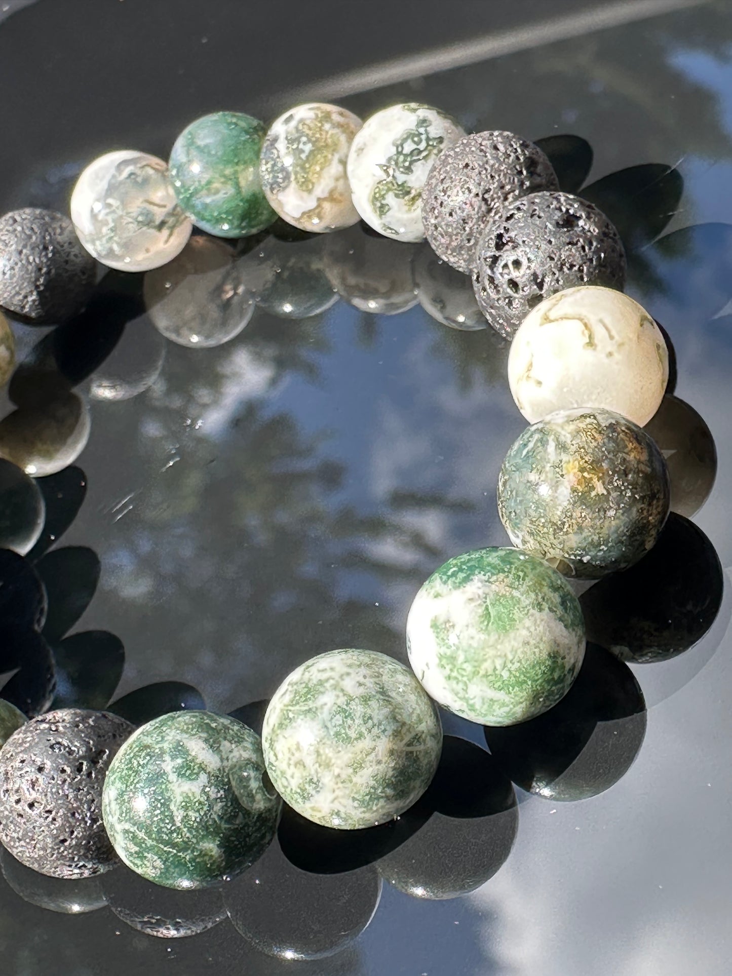 Matte Moss Agate Gemstone Bracelet