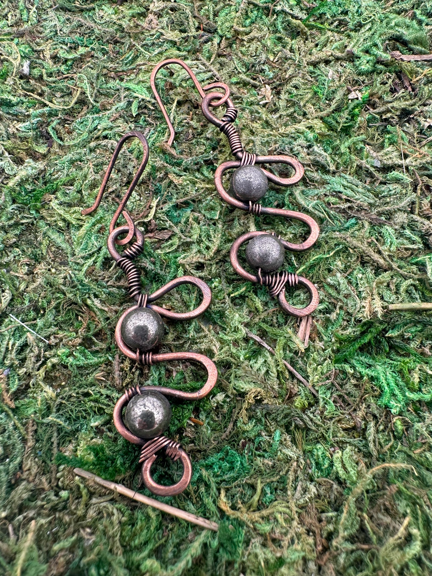 Hammered Copper & Pyrite Earrings
