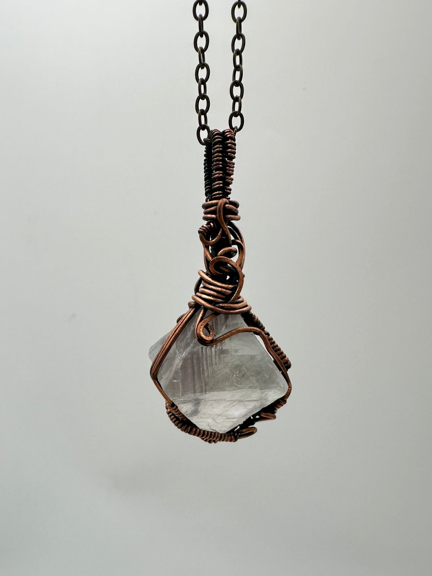 Fluorite Octahedron Pendant - Copper & Brass | 20' Chain