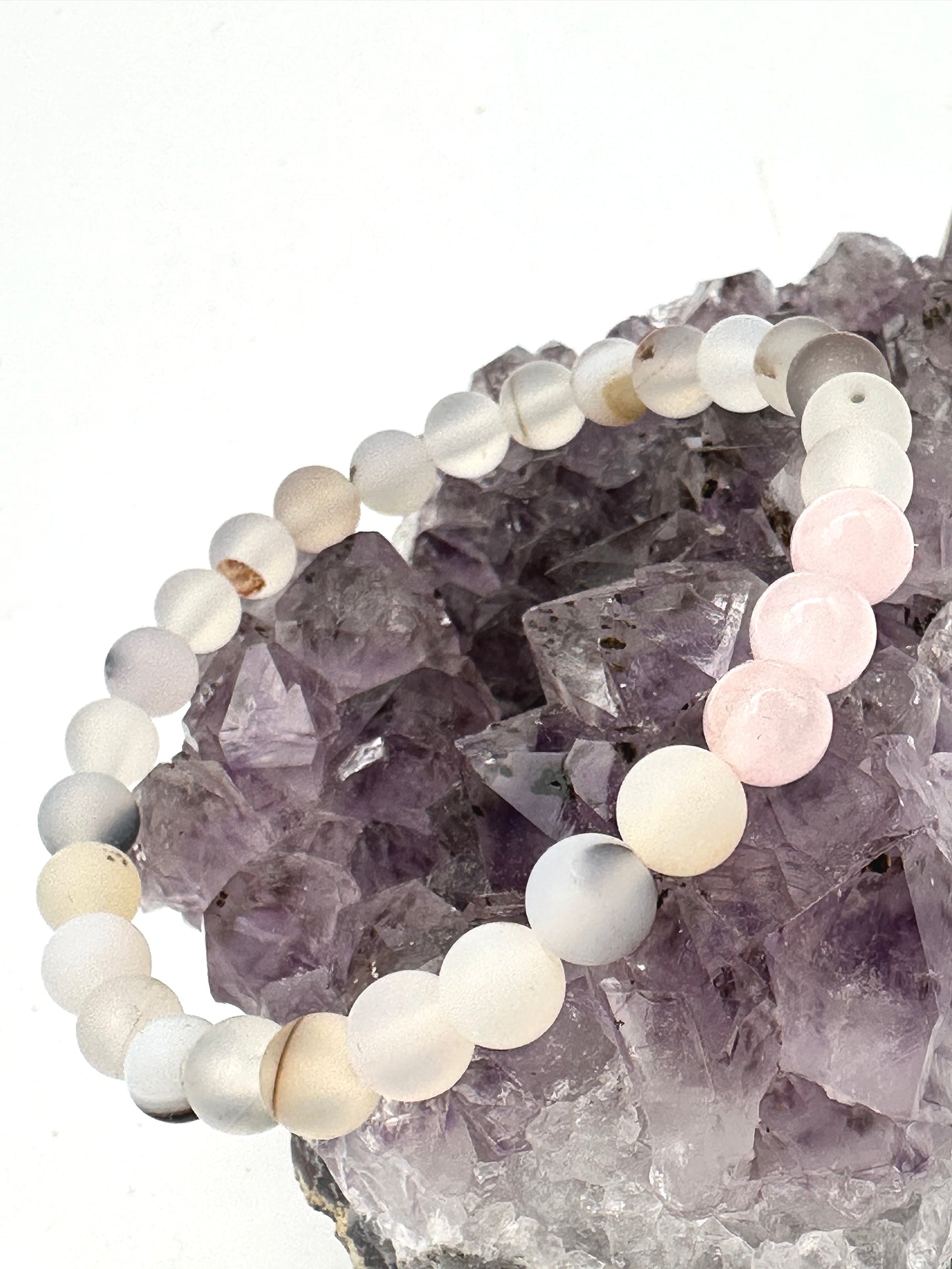 Matte Flower Agate and Rose Quartz Bracelet