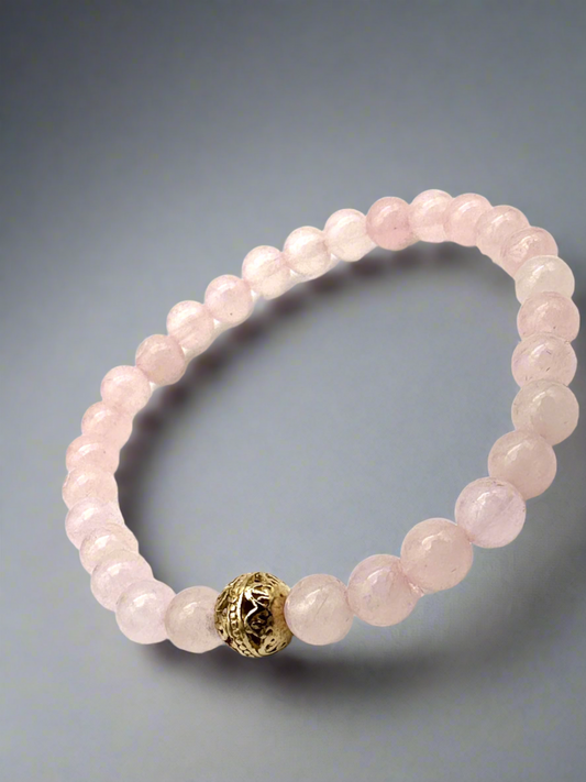 rose quartz bracelet with gold bead